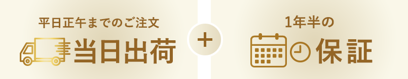 平日正午までのご注文　当日出荷＋1年半の保証
